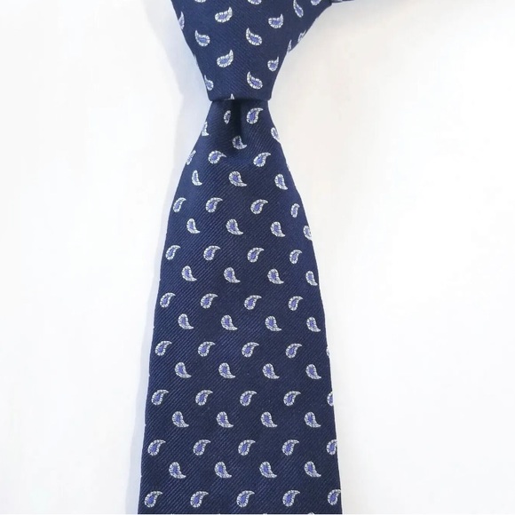 Polo by Ralph Lauren Rich Blue & White Print 100% Silk Tie 3 3/4" x 58" - Picture 1 of 8